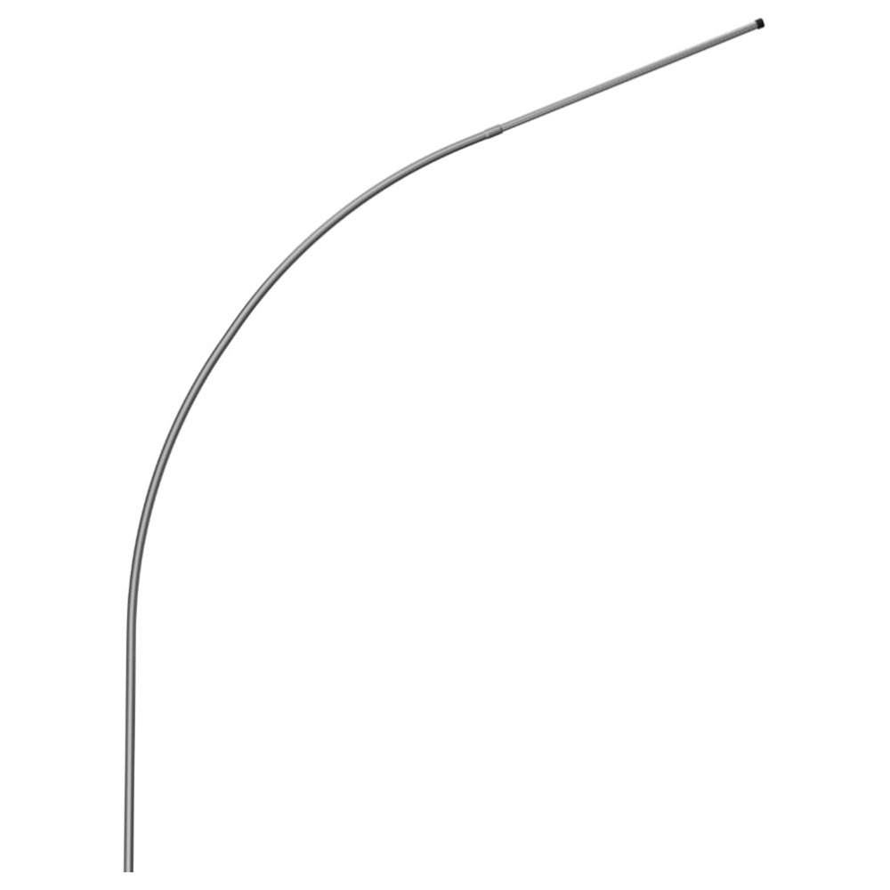 A curved metal rod against a plain white background, bending smoothly from the bottom left to top right, with a tapered end.