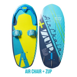 Two Air Chair Zup Boards with Hydrofoil Option - Board Only, one blue and yellow, the other blue and gray, displayed side by side with visible foot straps and logo designs.