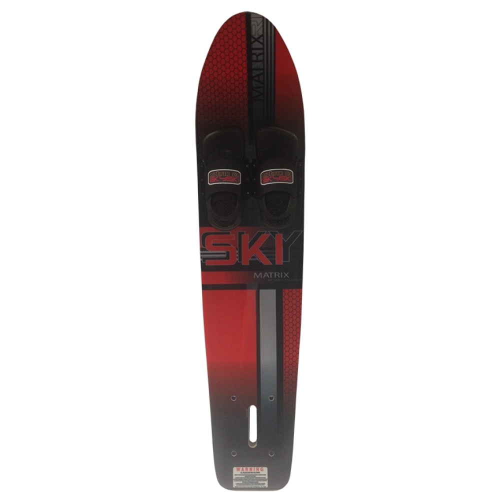 A red and black sit-down hydrofoil water ski with foot bindings, featuring the brand name 'Matrix' and the word 'Ski' prominently displayed, reminiscent of the exquisite design often seen in Sky Ski RS Aero 41 models.