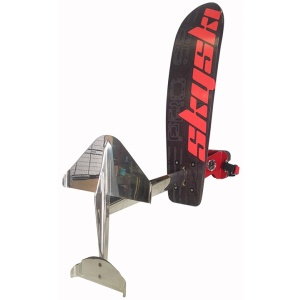 Image of a Sky Ski Pro SS Sit-Down Hydrofoil with the text "skyski" in red on the ski. The foil and other components are made of metal.